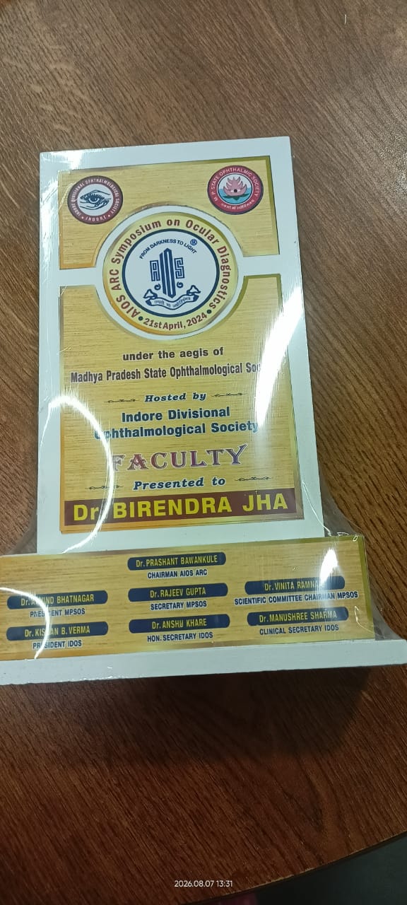 Certificate 6 of Dr. Birendra Jha, ophthalmologist at Niramay Indore India Eye Care